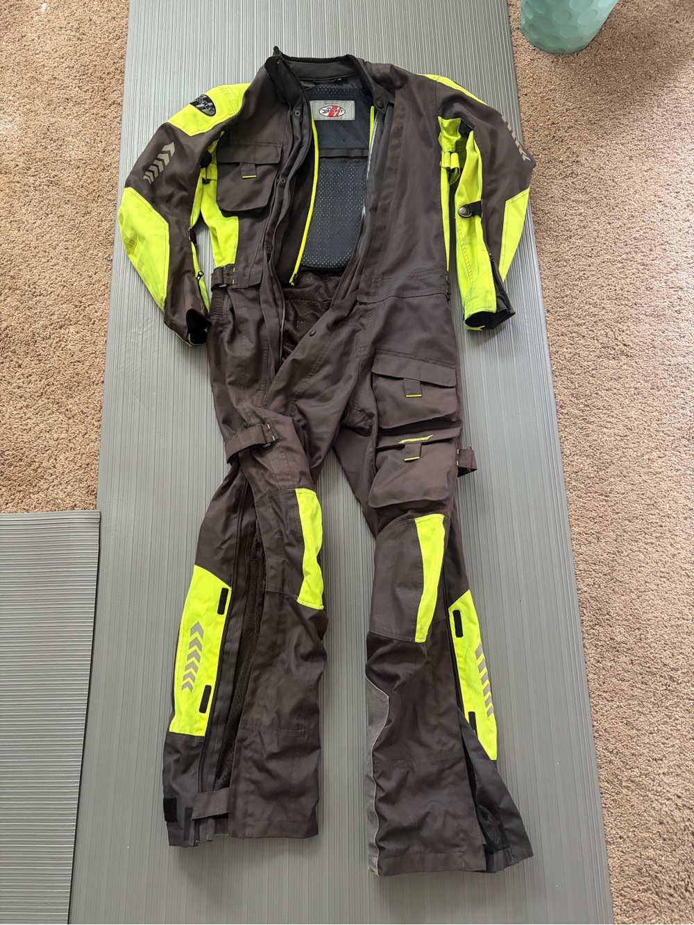 Joe Rocket Survivor Suit Large Charcoal Chartruese Hi-Viz EUC